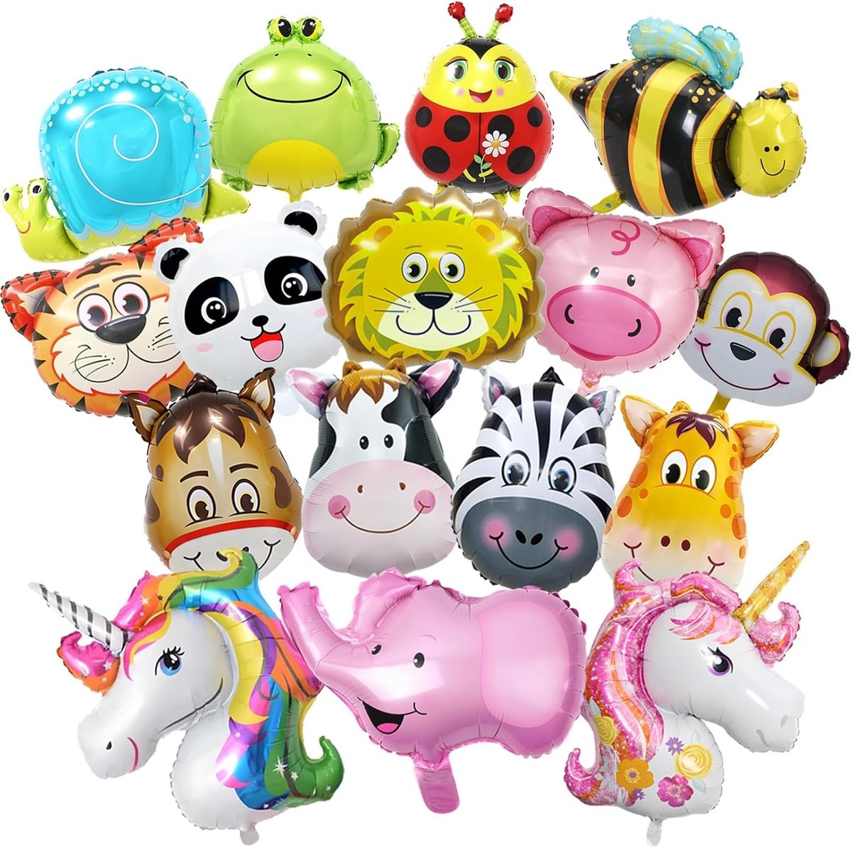 Dierlijke folieballonnen 16 stuks - Jungle thema - Kleurvolle dieren - Perfect voor kinderfeestje - ShopVlot