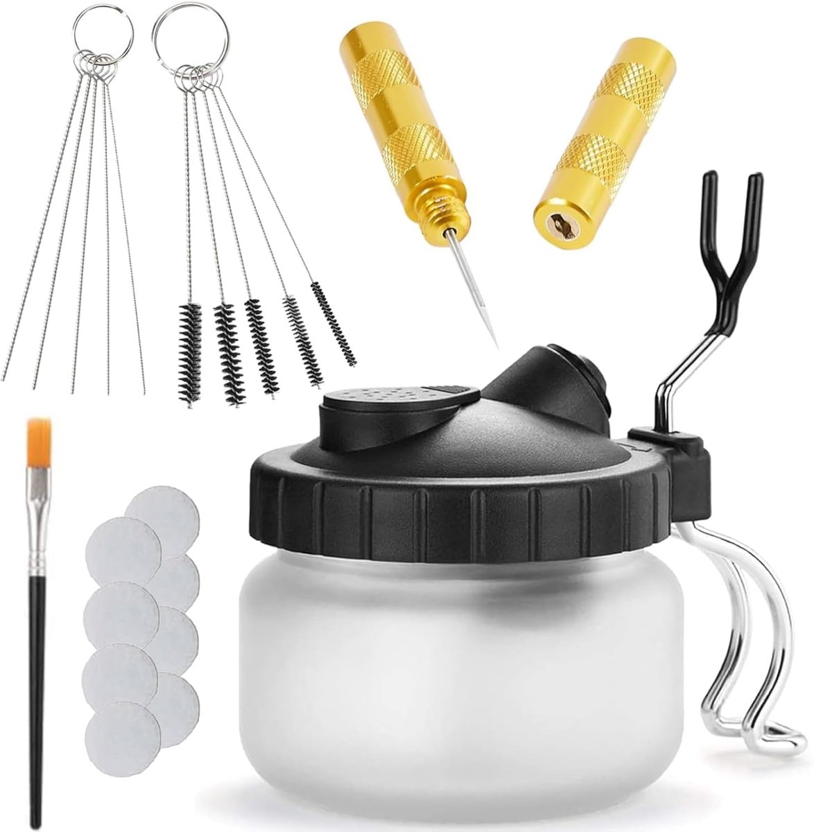 SnelShoppen - Complete Airbrush Reinigingskit met 1 Reinigingstop, 5 Reinigingsborstels, 5 Reinigingsnaalden, 1 Schraper, 1 Borstel, 8 Filterpads voor