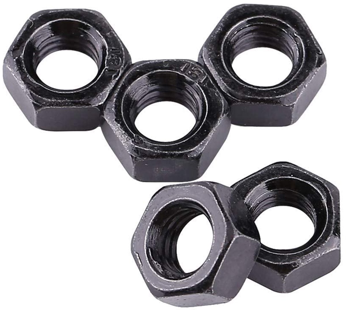 SnelShoppen - 100 Stuks Hex Moeren M2-M5 DIN934 Zwart Gegalvaniseerd Koolstofstaal M4 Voor Verbindingen in Tuin, Keuken en Doe-Het-Zelf Projecten