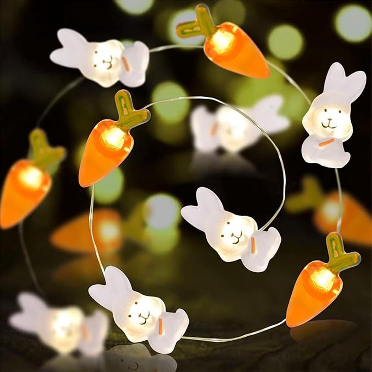 SnelShoppen - LED Fairy Lights met Konijnen en Wortels 2 m 20 LED Warm Wit Geel Decoratieve Verlichting voor Feest, Tuin, Keuken, Kinderkamer