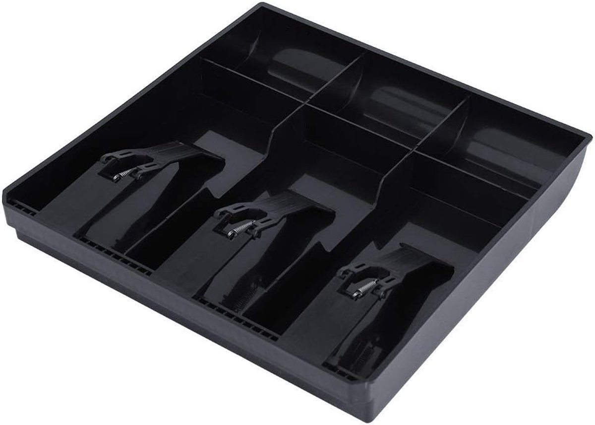 SnelShoppen - Vervangende Kassalade Tray - 3-delige Zwart - Hoogwaardige Plastic Kassa Inrichting met Biljetten- en Muntenvakken voor Organisatie