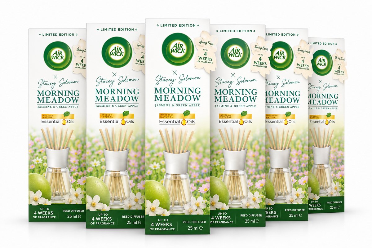 Air Wick Geurstokjes Morning Meadow – Jasmijn & Groene Appel – 5 x 25 ml – Limited Edition – Voordeelverpakking