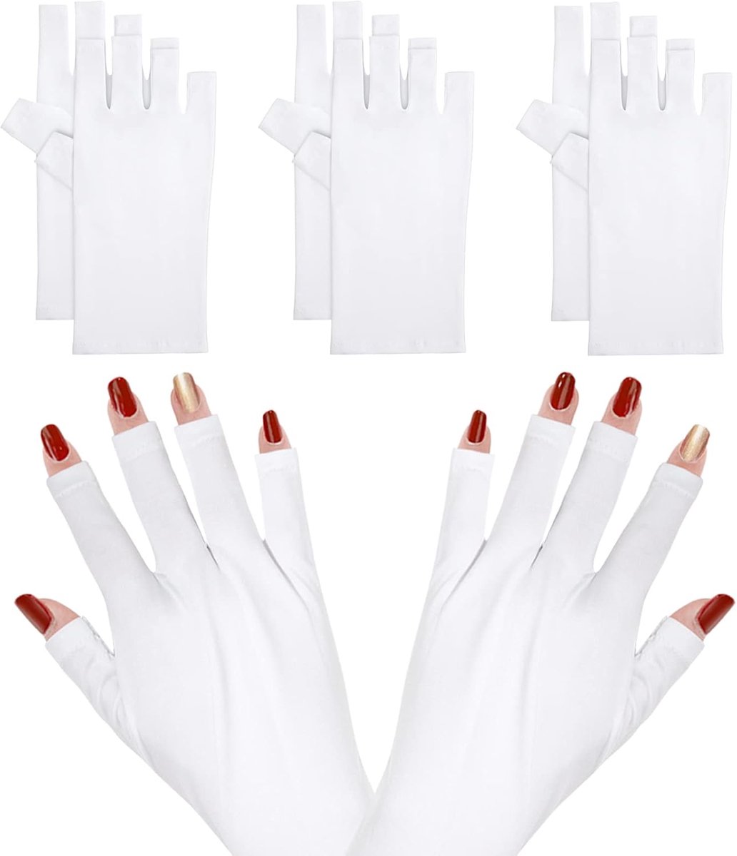 SnelShoppen - Nail Gloves UV Beschermende Vingerloze Handschoenen voor Nail Art Droger, 3 Paar, Polyester, Anti-UV, Ideaal voor Manicure en Gel Drogin