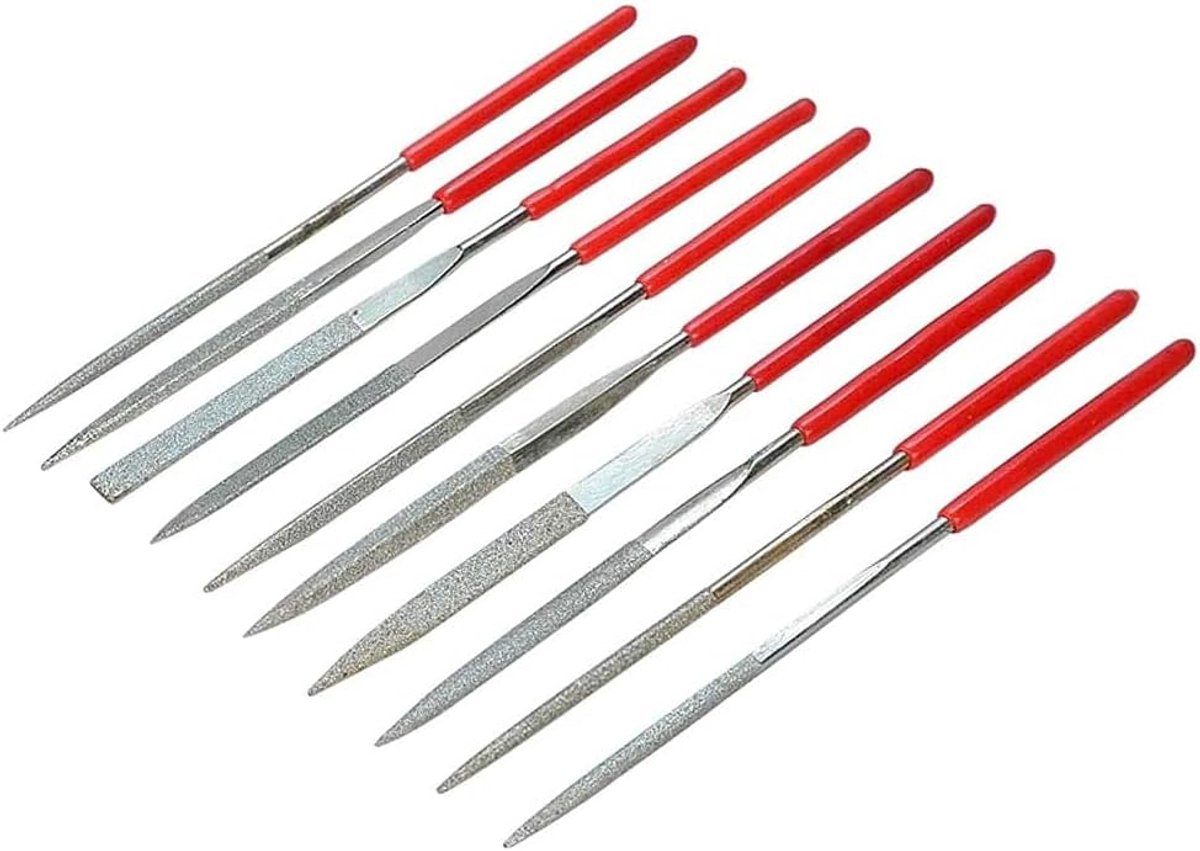 SnelShoppen - 10 Stuks Diamant Vijl Set - Mini Handvijlen voor Sieraden Maken en Glas Reparatie, 2 x 100mm voor Metaal, Keramiek, Hout en Hars Mallen