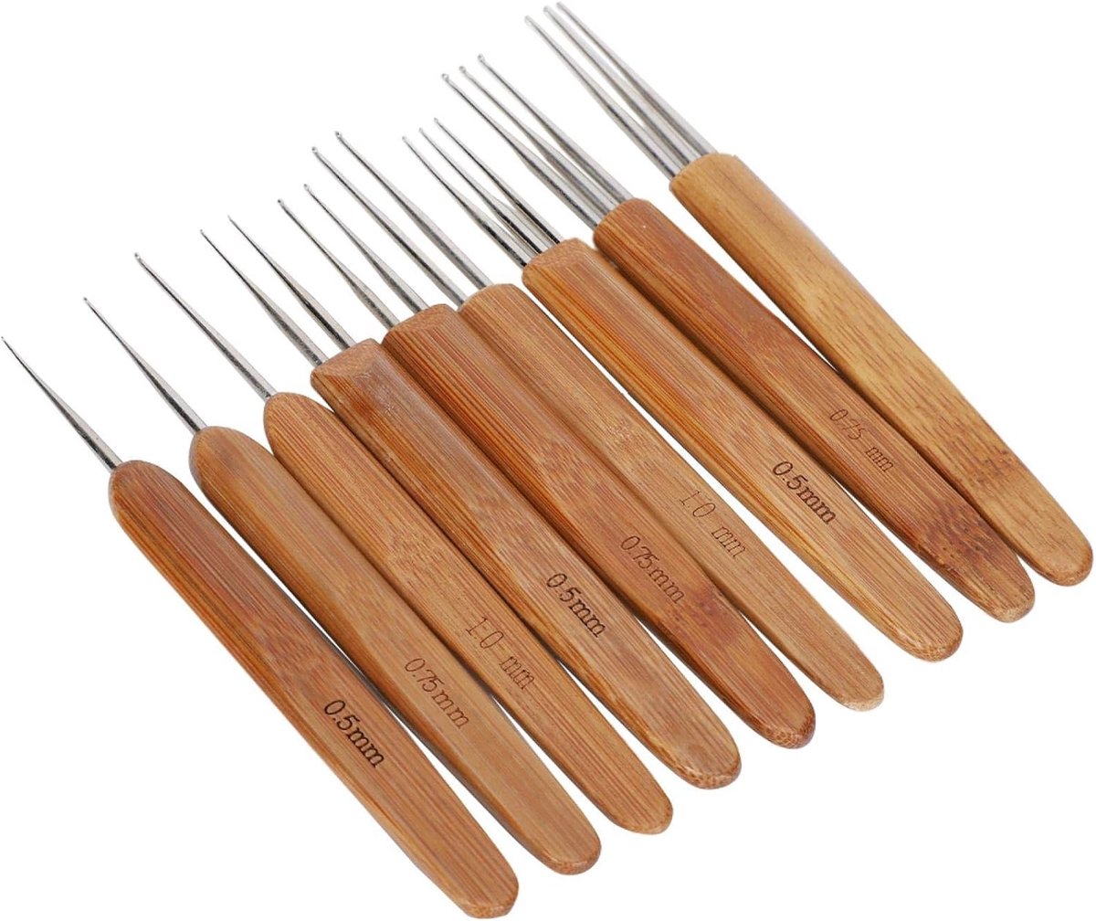 Dreadlock Haaknaald Set - Bamboe Handvat - Roestvrijstalen Haak - Ideaal voor Dreadlocks en Wimpers - ShopVlot
