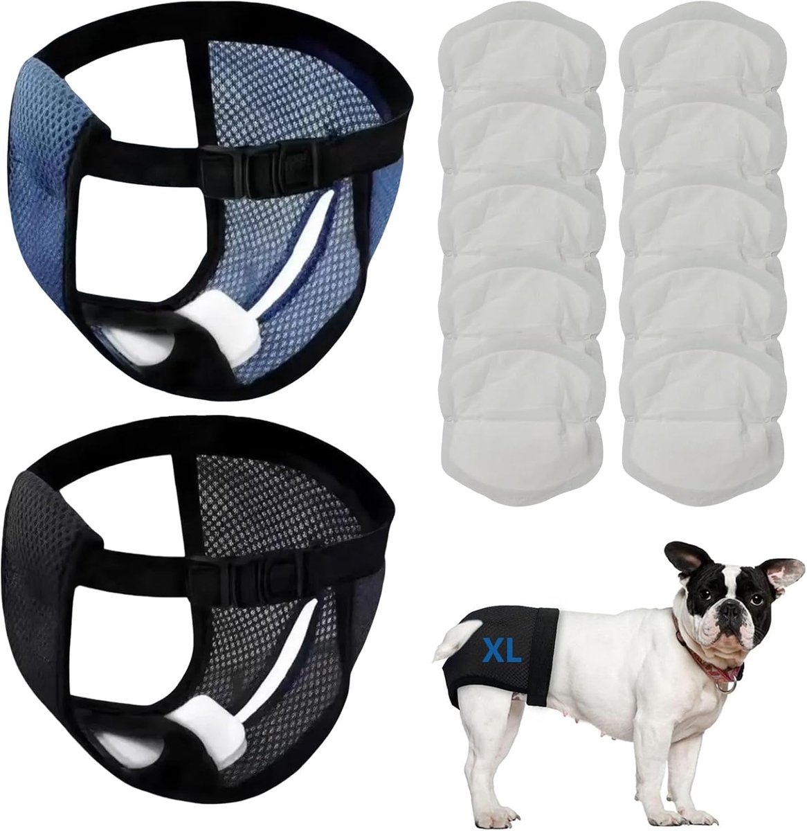 Set of 2 Dog Nappies, Reusable Running Trousers, Dog Diapers for es with 8 Sanitary Napkins, Adjustable Safety Pants - ShopVlot