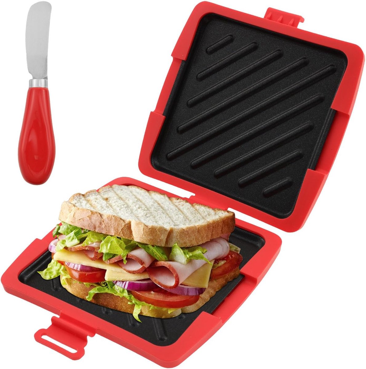 Magnetronbroodrooster/sandwichmaker/paninimaker, afneembaar, vaatwasmachinebestendig, snoerloos ontwerp, bespaart tijd en moeite, geschikt voor thuis en op kantoor.