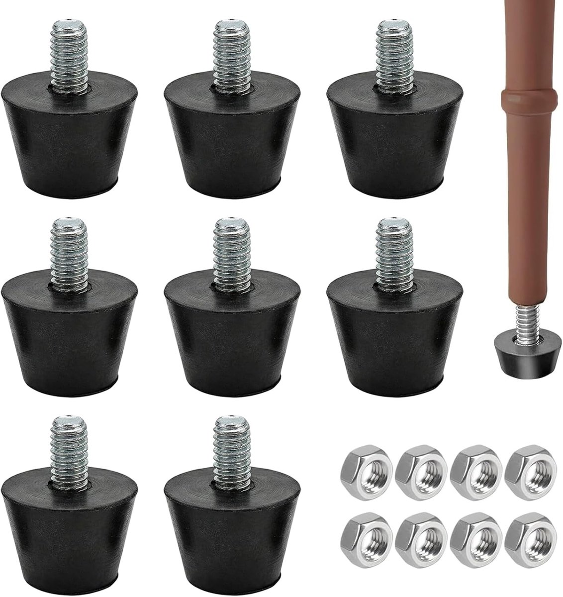 SnelShoppen - 8 stuks verstelbare meubels verstelpoten, hoogte verstelbaar, niet-slip en schokabsorberend, rubberen basis 15x16x10 mm met 8 RVS moeren