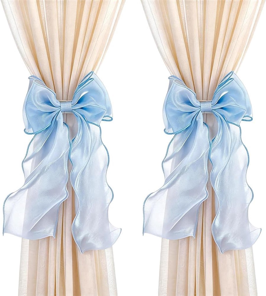 SnelShoppen - 4 Stuks Gordijnhouders met Strik, Blauw, Buitenshuis, Elegante Kant, Lichtgewicht Mesh, Verstelbare 10,6 Inch, Perfect voor Hotel en Sla