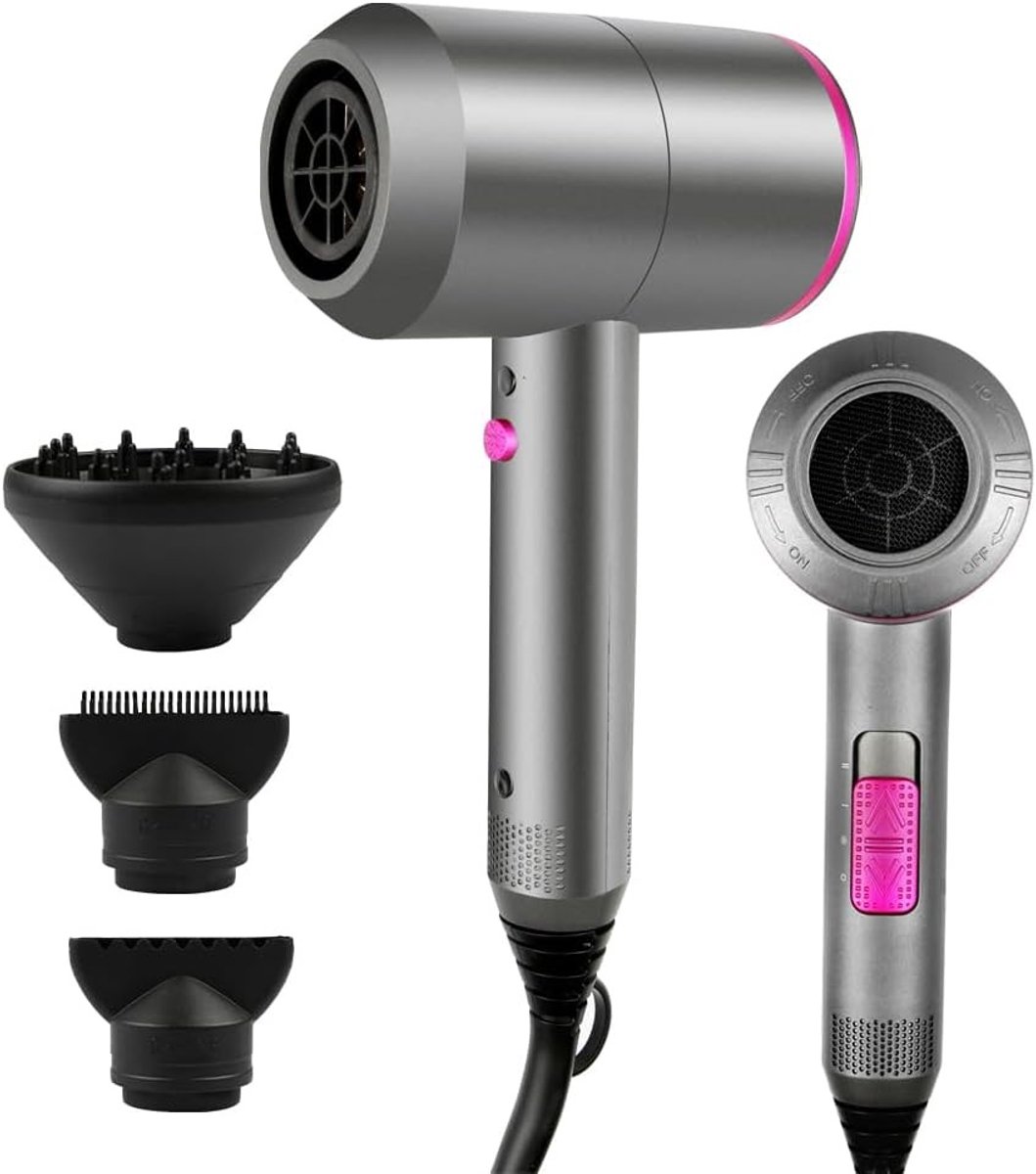 Professionele haardroger - Zwart - Draagbaar met 3 Temperatuurinstellingen en 2 Snelheden - Inclusief Diffuser en Concentratoren - Voor Dames en Heren