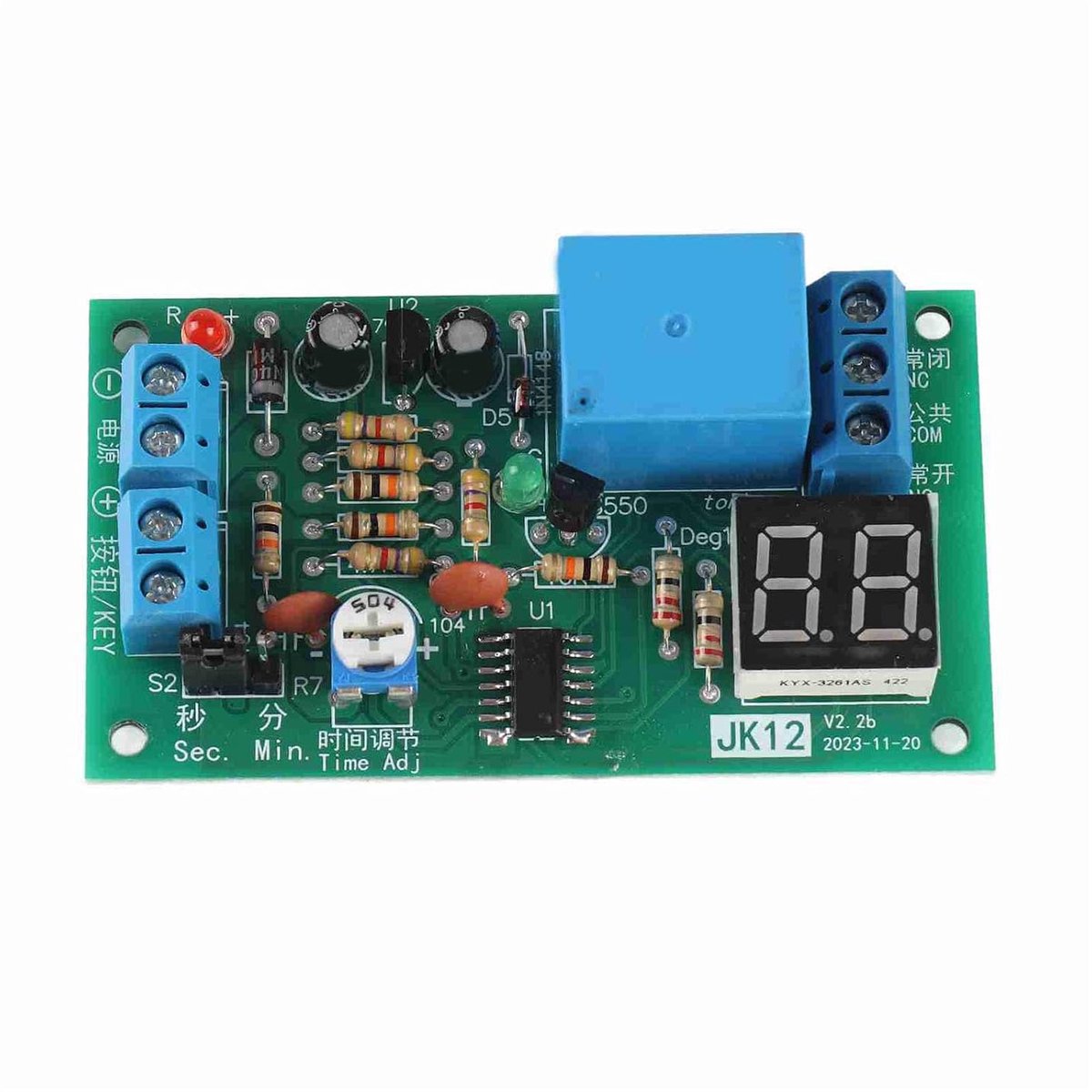 SnelShoppen - DC 12V Instelbare Trigger Timer Vertraagde Schakelaar Modul met LED Display Countdown Tijdschakelaar 1-99 Sec/1-99 Min