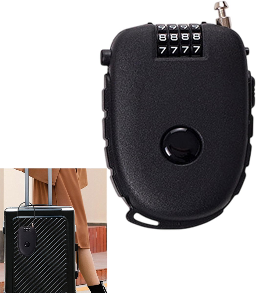 KZQ 1 stuk uitschuifbaar kabelslot met 4-cijferige combinatie - Sleutelloos en compact voor koffer rugzak en reistas - Zwart