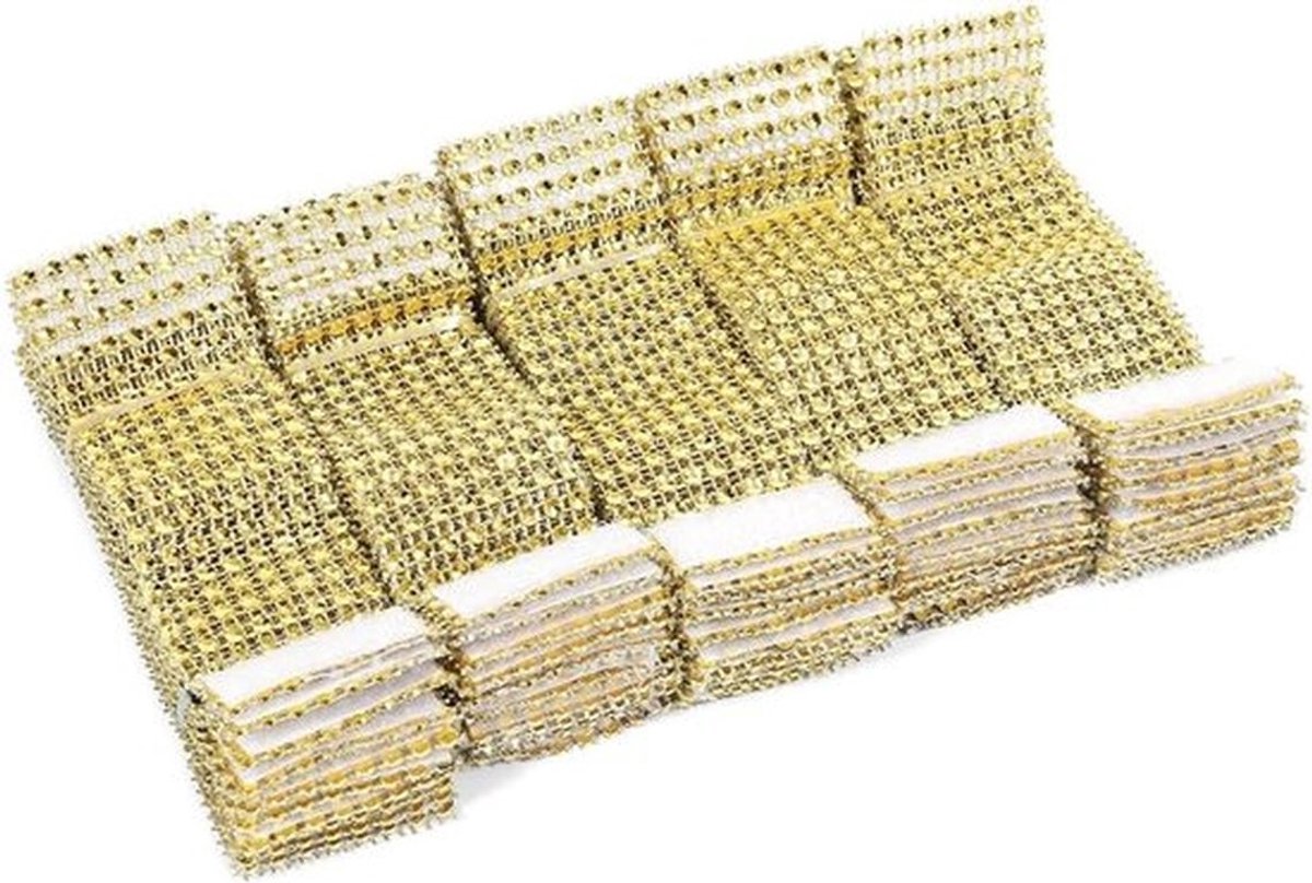 Elegante 50 Stuks Gouden Stoelhoes Sierbanden met Sprankelende Diamant Mesh voor Bruiloften, Feesten en Tafeldecoratie