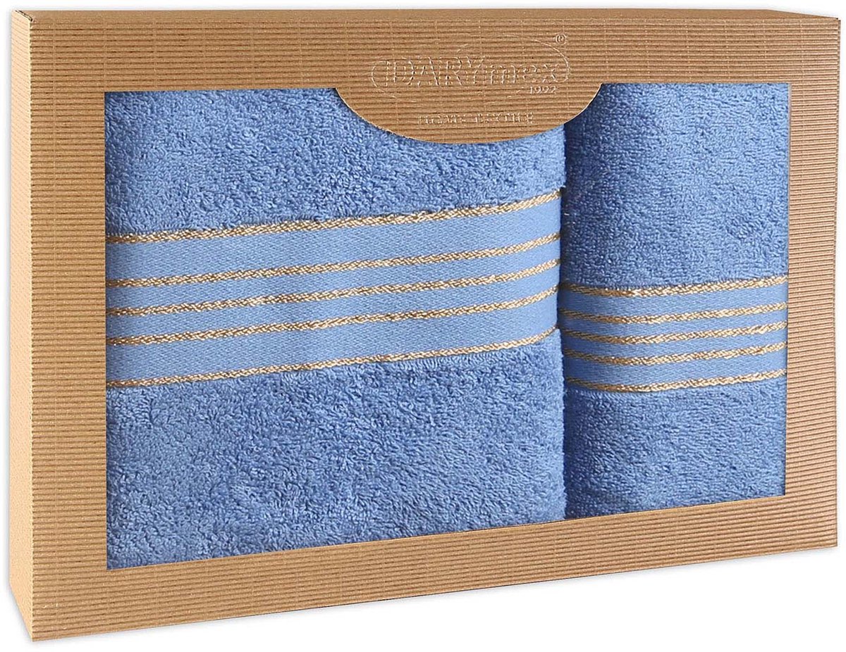 Darymex Premium - Handdoekenset - 2-delig (50x90 & 70x140) - 100% Katoen - Kleur Blauw in Luxe Cadeaudoos