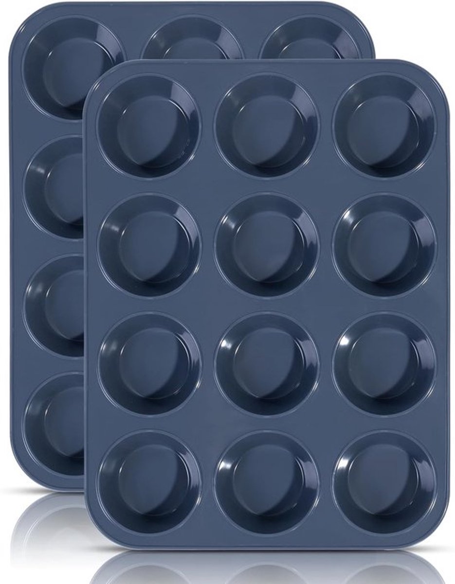 Grote Silicone Muffinvorm voor 12 Muffins, Antiaanbak Bakplaat, Perfect voor Cupcakes en Brownies, 33 x 25 x 3cm (Grijs)