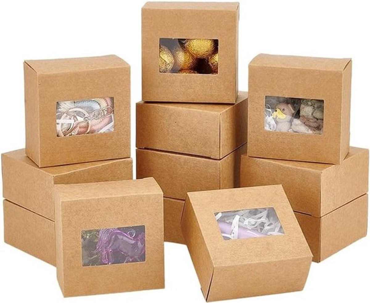 30 Stuks Cadeauboxen met Venster van Craftpapier voor Handgemaakte Zeep, Kaarsen en Snoepjes - Ideaal voor Kleine Bedrijven en Verjaardagsgeschenken