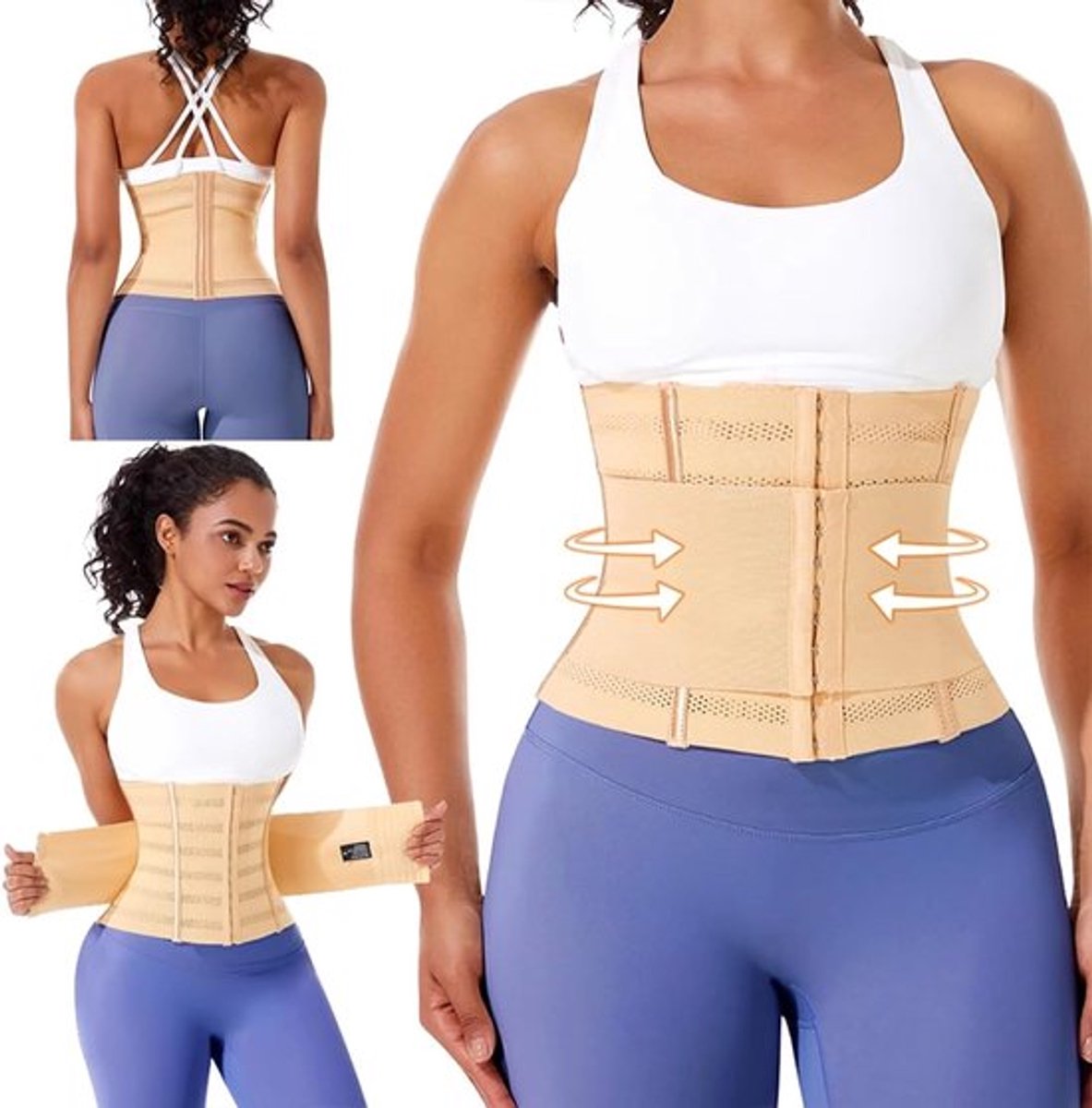Abdominale Trainer voor Mannen en Vrouwen - Taille Shaper en Corset, Zwart en Beige, XS (40-48 kg) voor Effectieve Lichaamsvormgeving