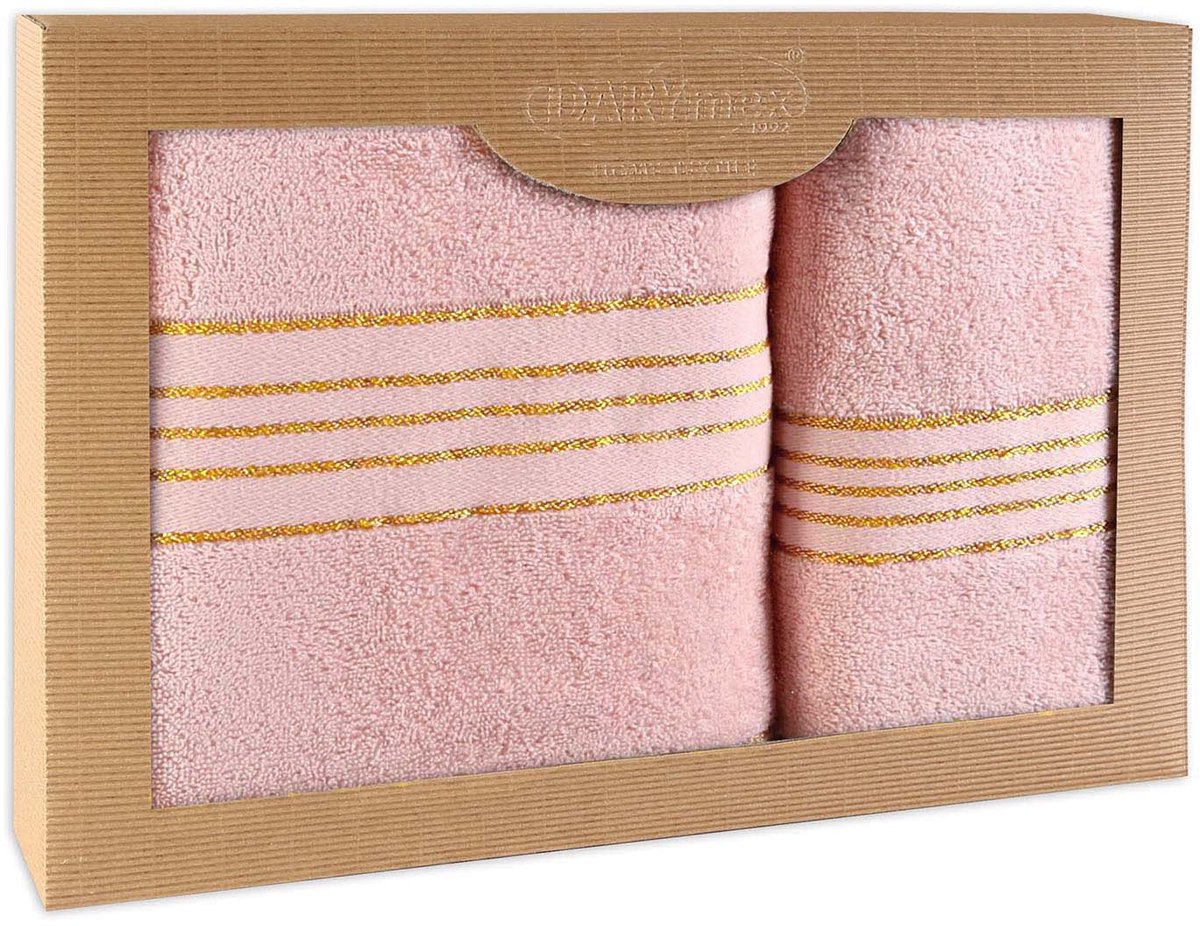 Darymex Premium - Handdoekenset - 2-delig (50x90 & 70x140) - 100% Katoen - Kleur Poederroze in Luxe Cadeaudoos