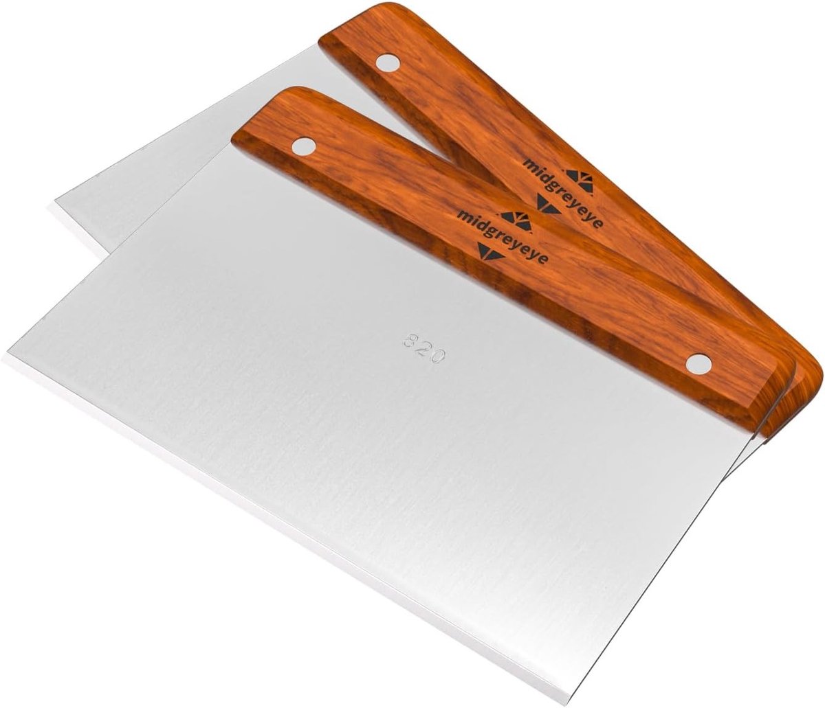 Deegschraper - Roestvrij Staal - 20 x 13 cm - Houten Handvat - Voor Bakkers en Koks