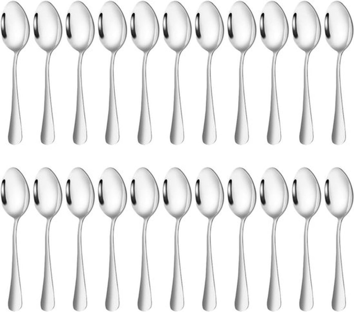 Set van 24 RVS Lepels voor Koffie, Thee en Dessert - Kleine Lepelem voor Huishoudens en Restaurants (13.7 cm, Zilver)