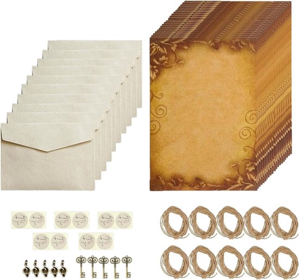 Vintage briefpapier set met enveloppen - 20 stuks inclusief stickers, perfect voor brieven en uitnodigingen