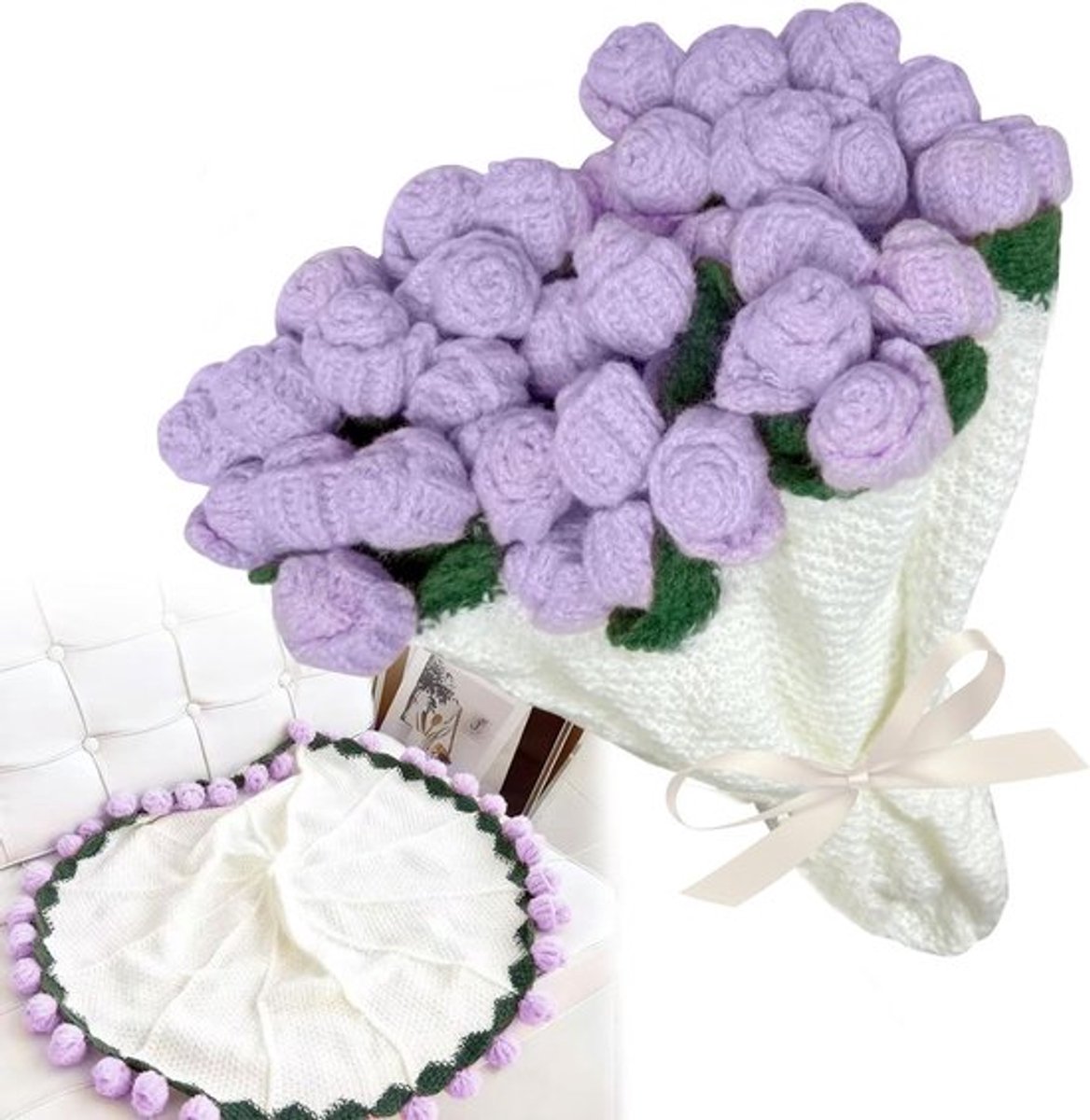 Handgemaakte Bloemendeken van Haakwerk met Rozen - Kleurige Cuddly Deken voor Moeder, Vrouw of Vriendin - Perfect als Cadeau voor Verjaardag of Moederdag - 60 × 60 cm