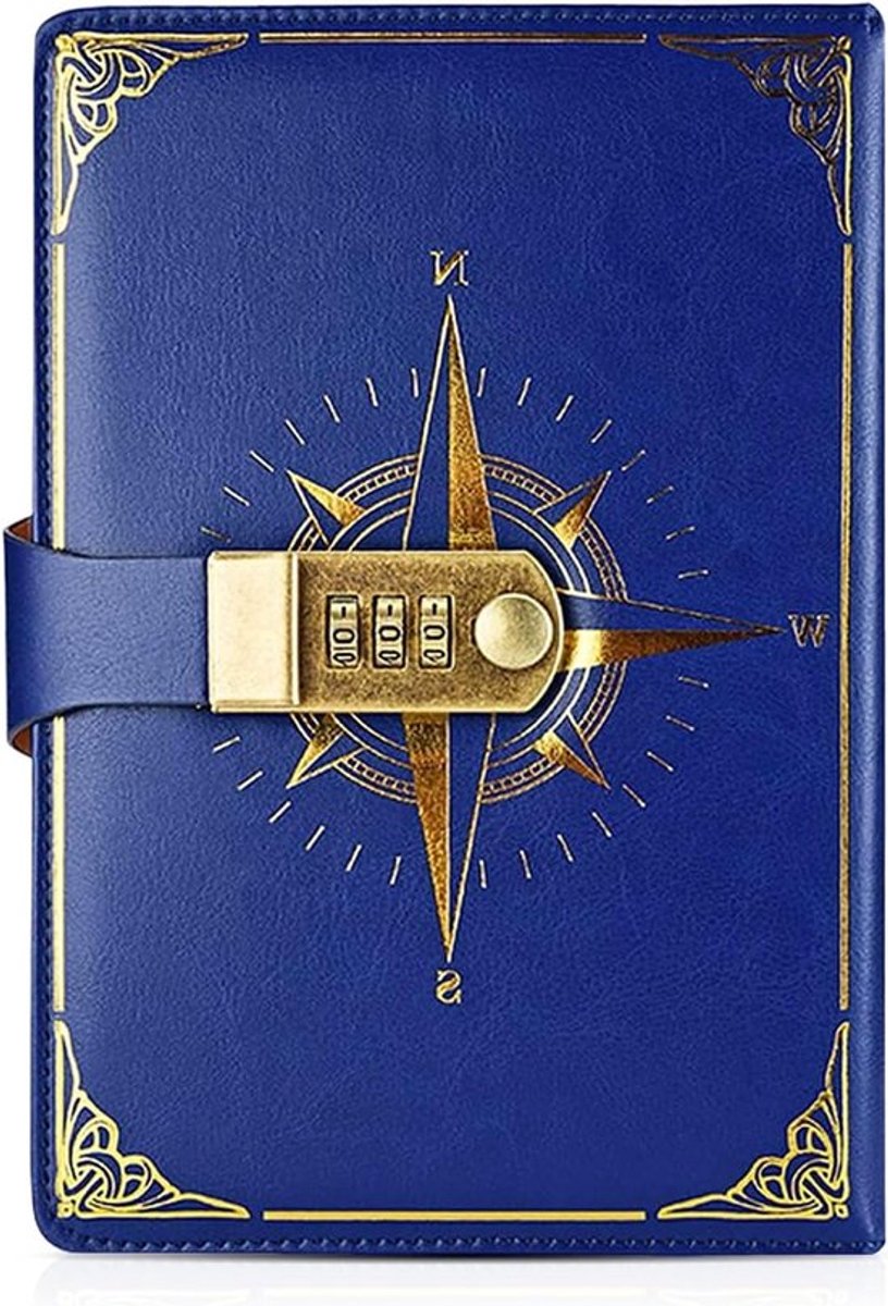 A5 notitieboek met slot, PU leren reisdossier met code, 200 pagina's, vintage dagboek voor mannen en vrouwen, veilig schrijven en persoonlijke aantekeningen maken