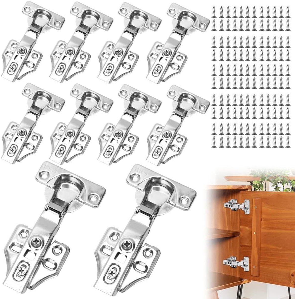 SnelShoppen - Pack van 10 Hoekstop Scharnieren voor Kastdeuren, Soft Close Automatisch Scharnier, Geïntegreerde Demping, Scharnieren voor Keuken, Kled