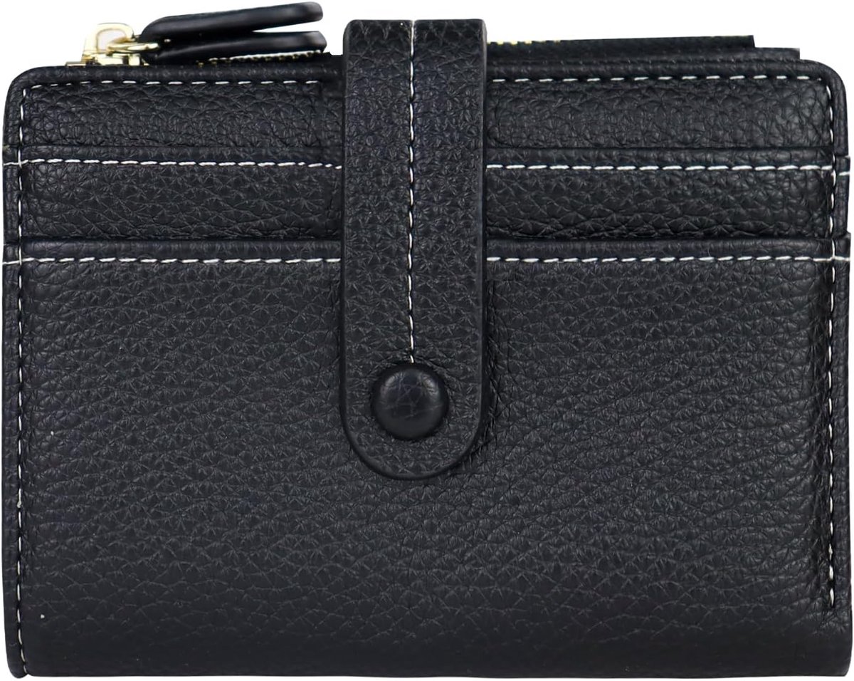 SnelShoppen - Damesportemonnee met RFID Bescherming, Bifold, Zachte PU Leren Portemonnee, 8 Kaartsleuven, Klein Tasje met Rits Muntvak, Zwart, Modern