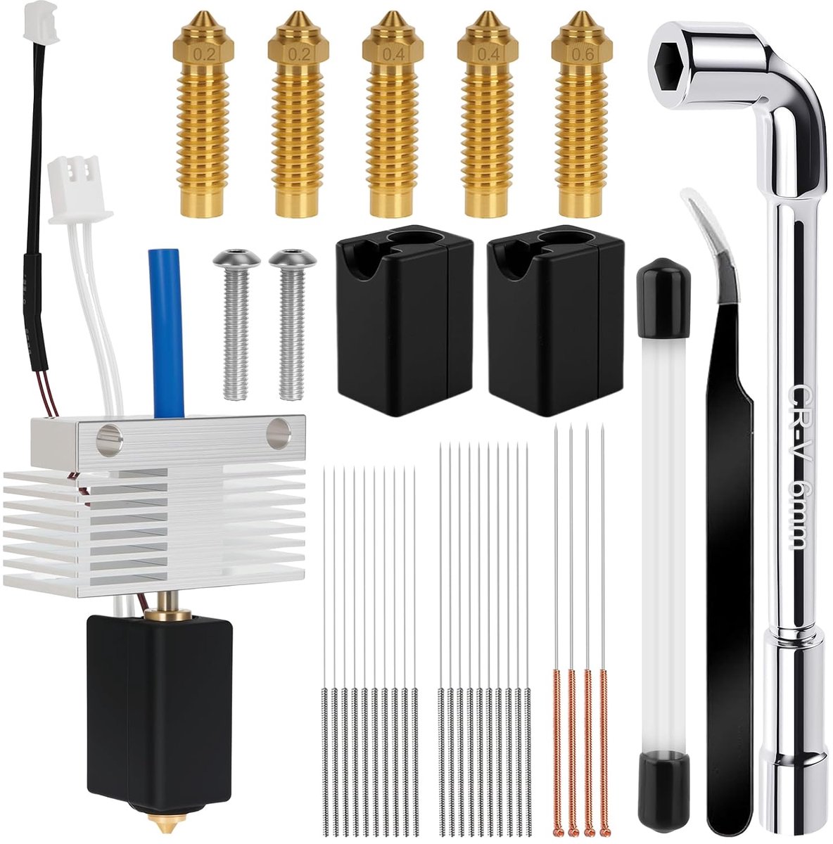 SnelShoppen - Hotend Kit voor Neptune 4 Plus/Neptune 4 Max, 33-delige 3D Printer Accessoires, Verwarmblok Kit met 1 Hot-End, 5 Doppen, 20 Reinigingsna