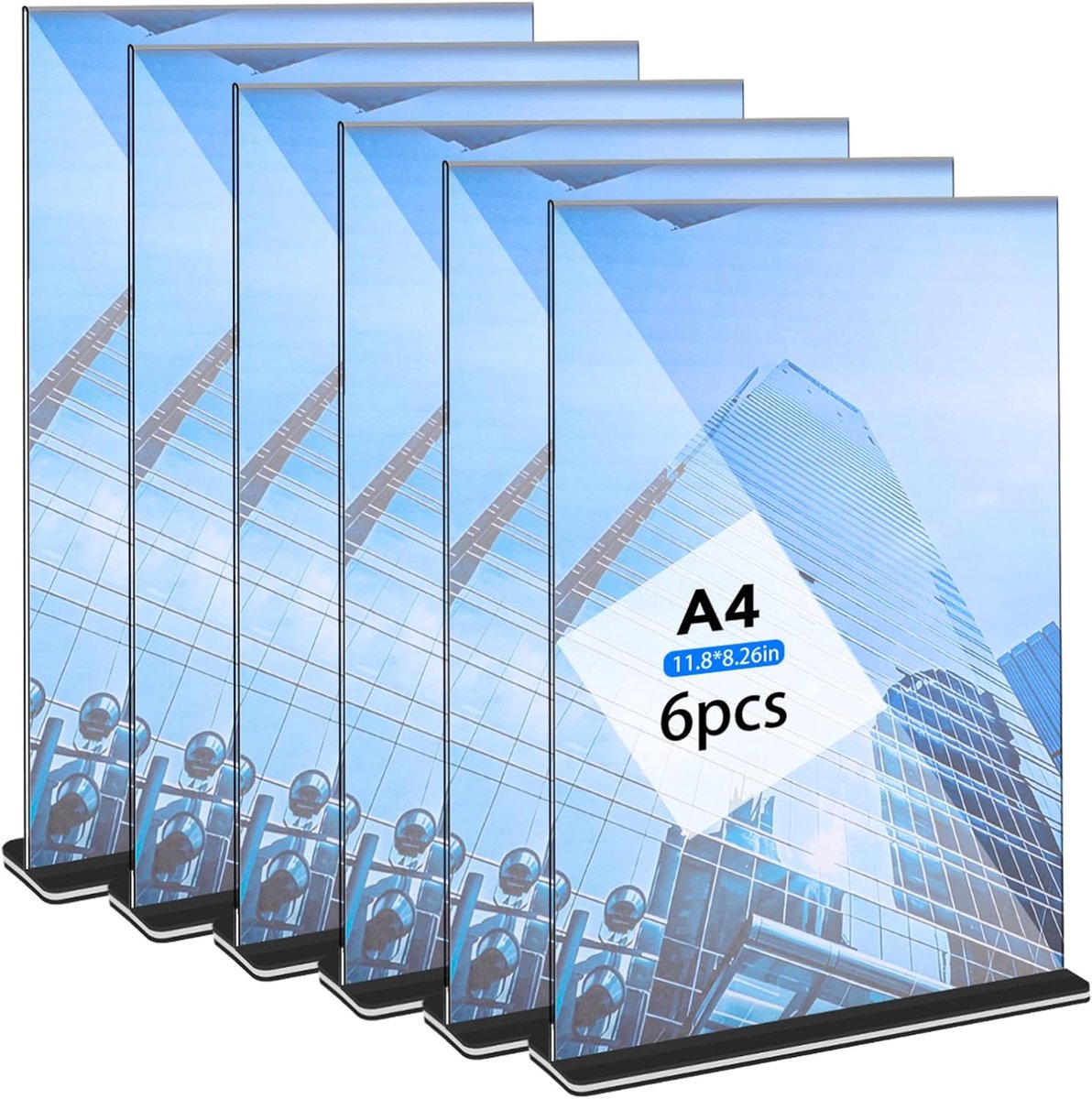 SnelShoppen - Set van 6 A4 Tafelsupports Transparante Prijskaartjes Stand Acryl T-Stand Dubbelzijdige Tafelstand voor Menu's Brochures Reclame Restaur