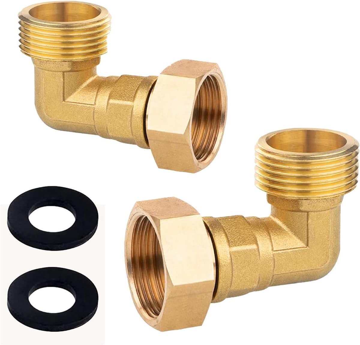 SnelShoppen - 2 stuks messing beweegbare schroefaansluiting 3/4 inch 90° haakse schroefaansluiting voor waterinstallaties en centrale verwarmingssyste