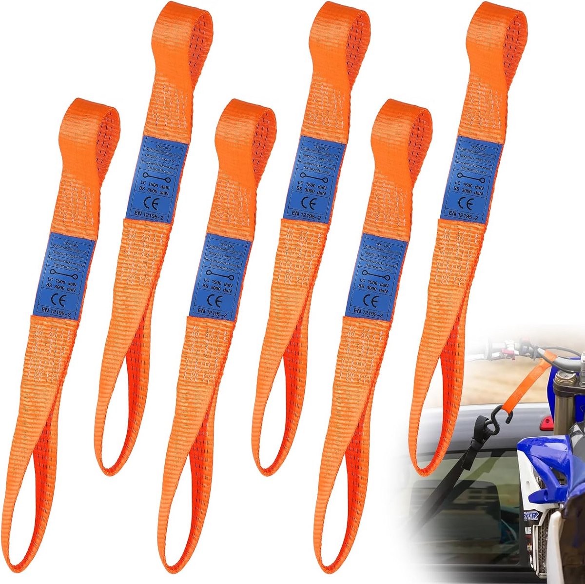 SnelShoppen - 6 x Lashing Straps 50 x 2 cm, Bevestigingsriemen voor Auto en Vrachtwagen, 1500 daN, Belastbaarheid 3307 lbs, Veiligheid Load Securing