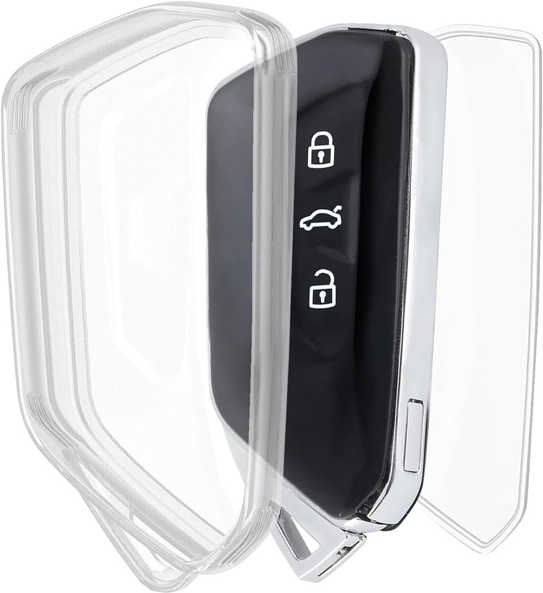 SnelShoppen - Transparante TPU Sleutelhoes voor Autosleutels, Volkswagen Golf, Sleutelhanger, 3 Sleutels, Doorzichtig, Autoaccessoire
