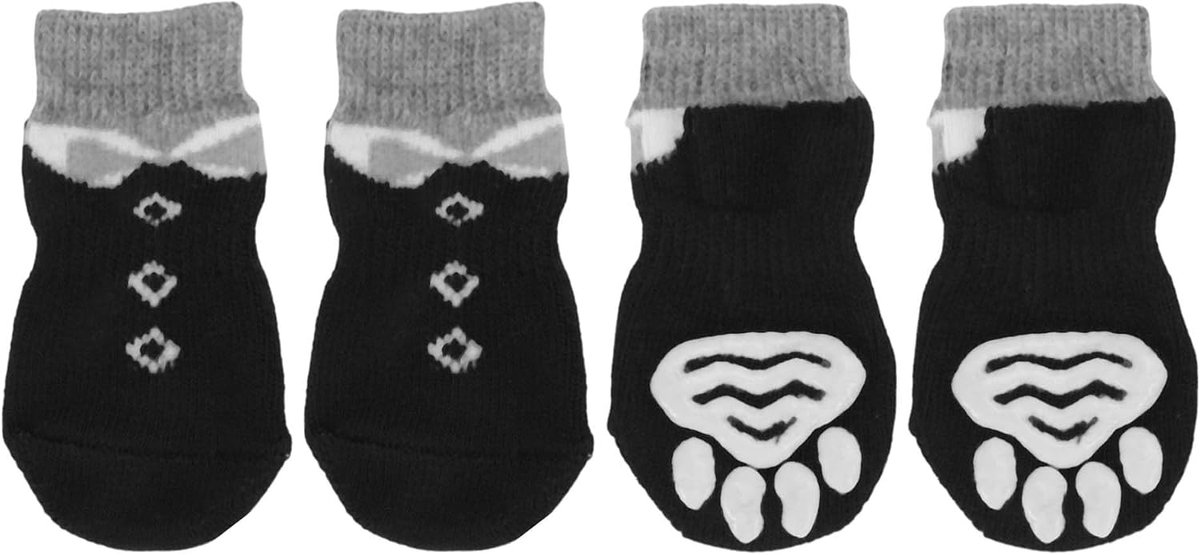 SnelShoppen - Dog Socks, Antislip Met Strikpatroon, Sokken Voor Honden En Katten, Pootbescherming En Grip Dankzij Silicongel, 1 Set (4 Stuks), Klein
