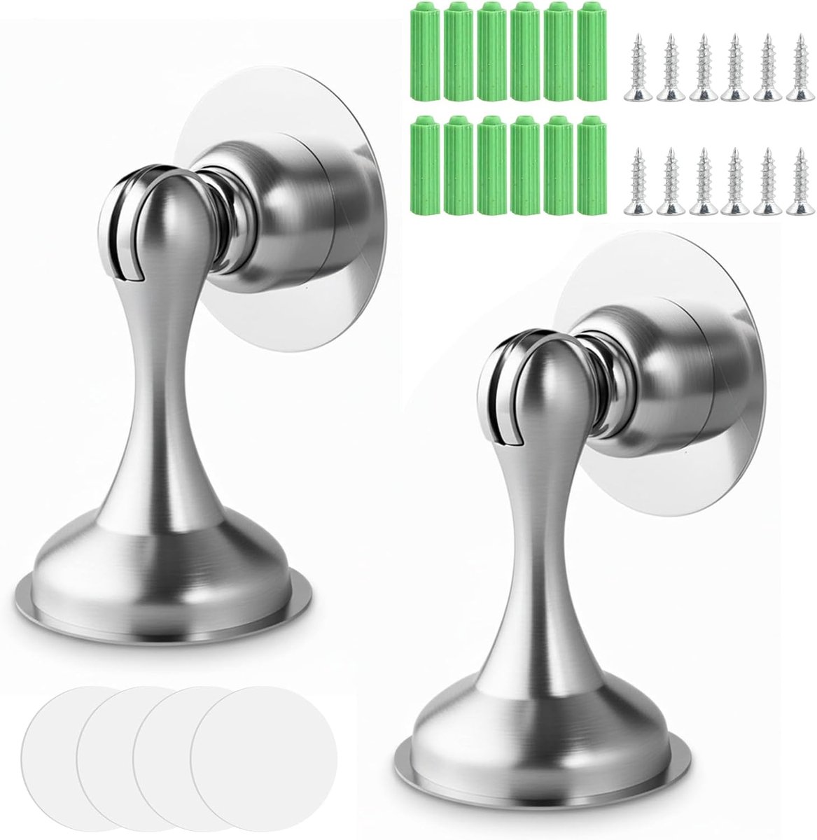SnelShoppen - Magnetische Deurstopper 2 Stuks RVS Zelfklevend met Schroeven Deurstop voor Thuis Kantoor Tuin Elegant Design