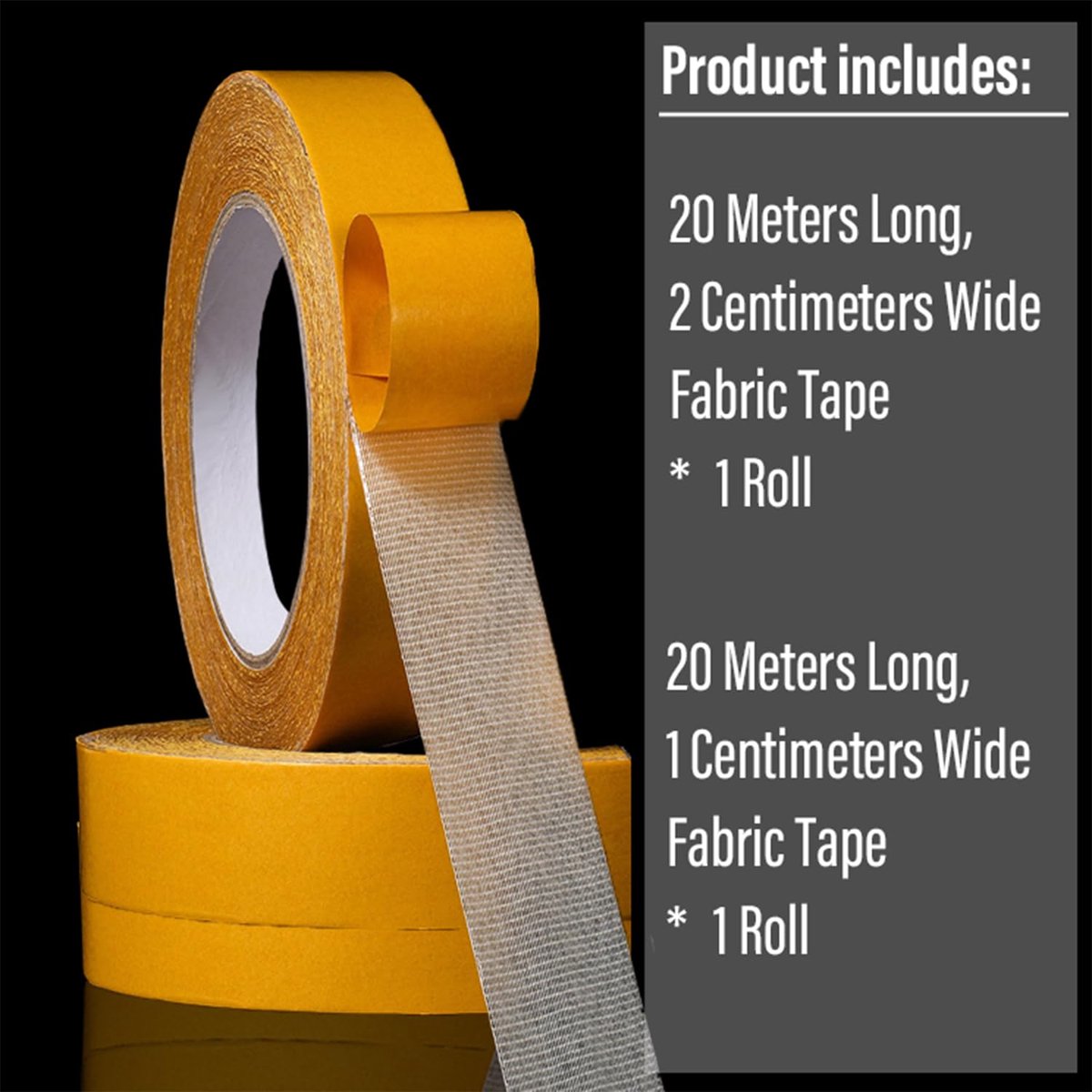 Multifunctional Textile Tape, Pack of 2, Double-Sided Adhesive Tape, Transparent, Durable, 20 m (Width 1.0/2 cm) - ShopVlot