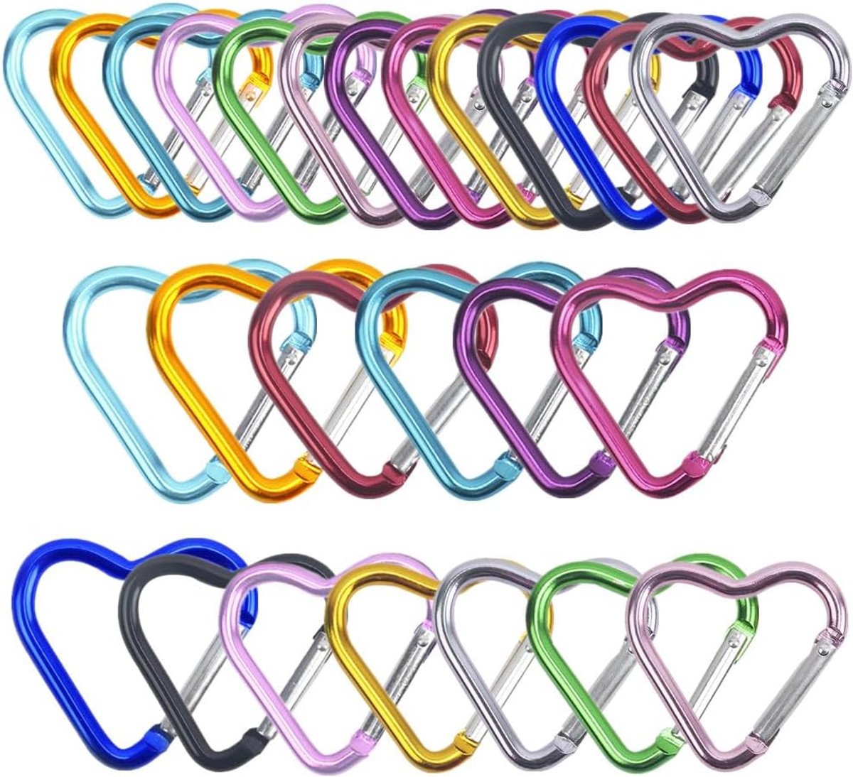 SnelShoppen - Set van 26 Kleurvolle Hartvormige Carabiners, Sleutelhangers, Kleine Carabiner Haken voor Buitenactiviteiten, Camping, Kinderen, Tuin, F