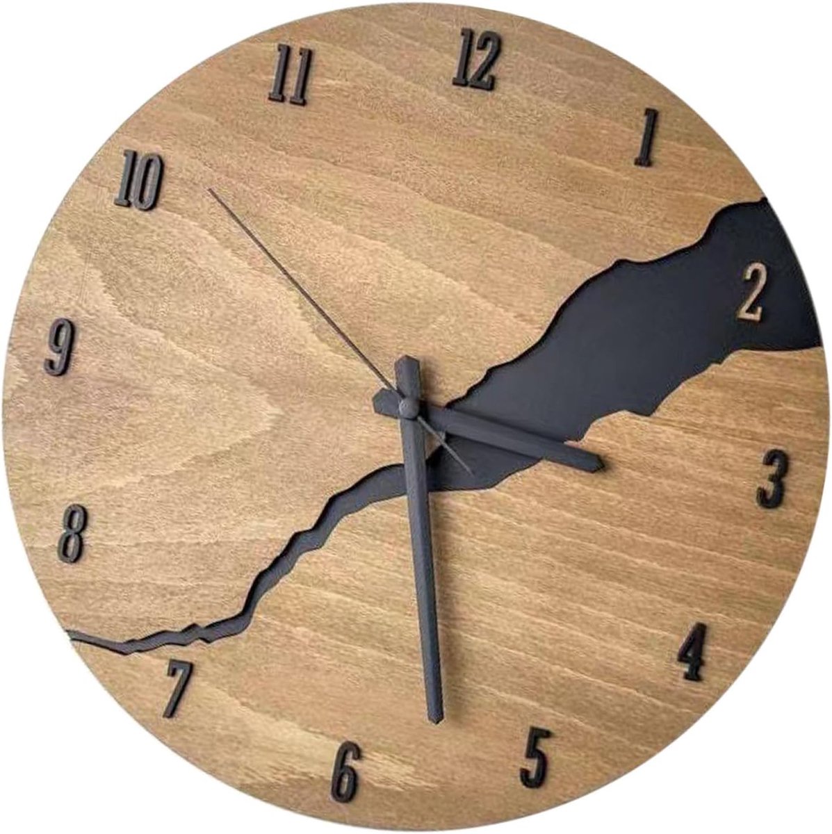 SnelShoppen - Unieke Gebroken Houten Wandklok, Rond, Stille Mechanisme, Grote Cijfers, Batterij Aangedreven, Vintage Rustieke Wandklok voor Thuis, Woo