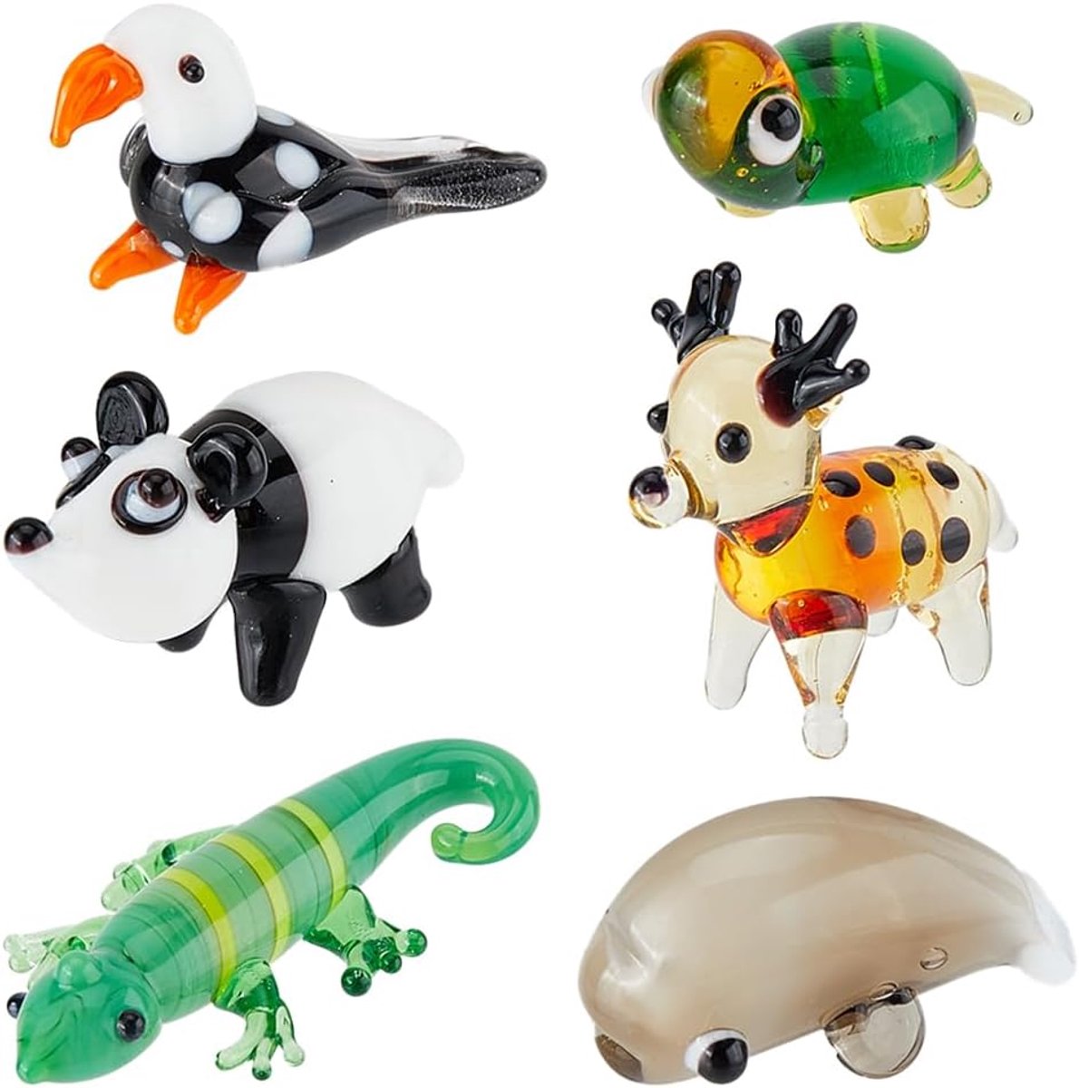 SnelShoppen - Mondgeblazen Glazen Figuren, Miniatuur Dieren Decoratie, Kleurvolle Glazen Dolfijn Vogel Schildpad Chameleon Hert Panda Show Decoraties