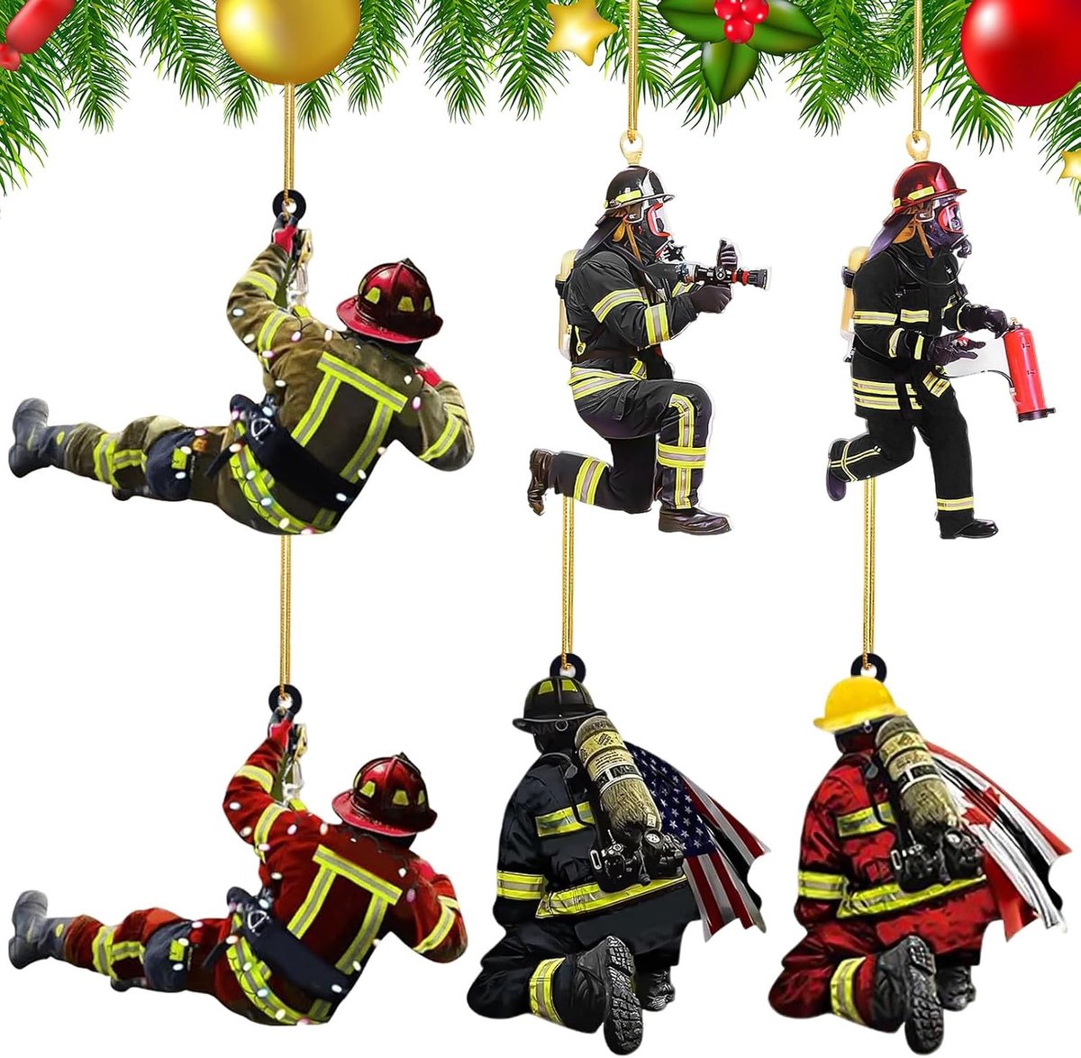 Firefighter Christmas Tree Decorations Firefighter Acrylic Ornaments for Wall Windows Trees Car Rearview Mirror - ShopVlot
