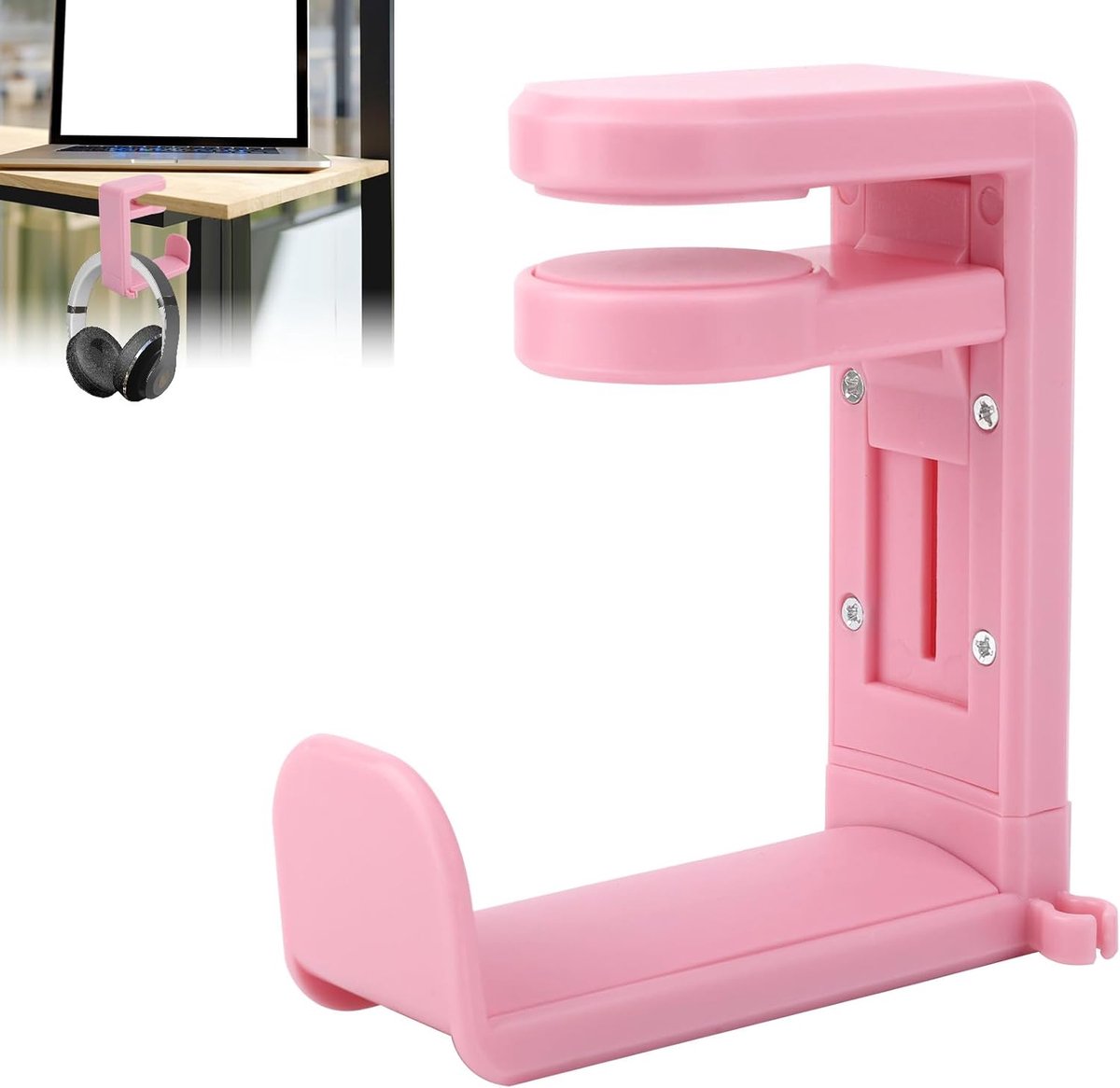 SnelShoppen - Hoofdtelefoon Haak voor Bureau, Opvouwbare Hoofdtelefoon Houder met C-Clip Onder Bureau, Hoofdtelefoon Stand met Inklapbare Handgreep vo