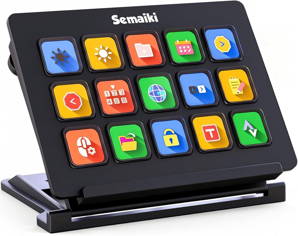 SnelShoppen - Semaiki Stream Controller Macro Toetsenbord met 15 Programmeerbare LCD Macro Toetsen voor OBS, Twitch, Streamlabs en Discord, Geschikt v