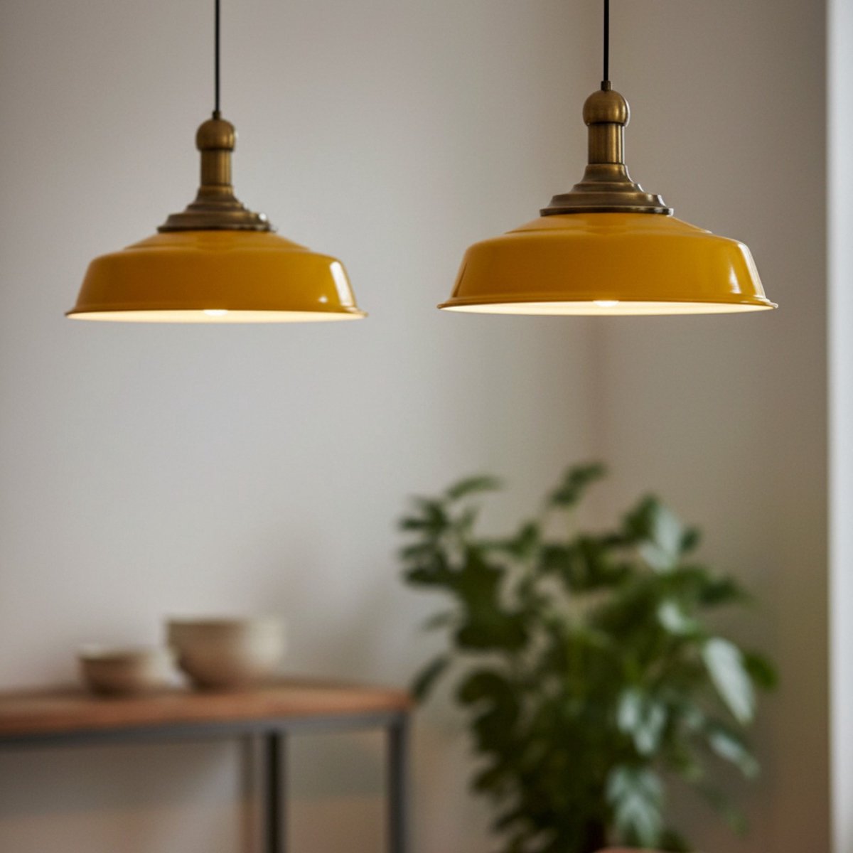 Bamyum Asletl hanglamp, industriële Modern stijl, Ø41 cm, geel metalen lamp