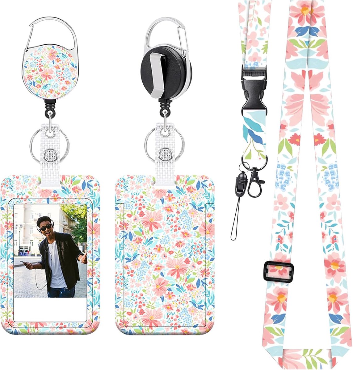 SnelShoppen - ID Kaarthouder, ID Kaart Case, Lange Wrap Strap, Vrouwen, Leraren, Verpleegkundigen, Artsen, Studenten, 3 Stuks, Kleurrijk, Modieus