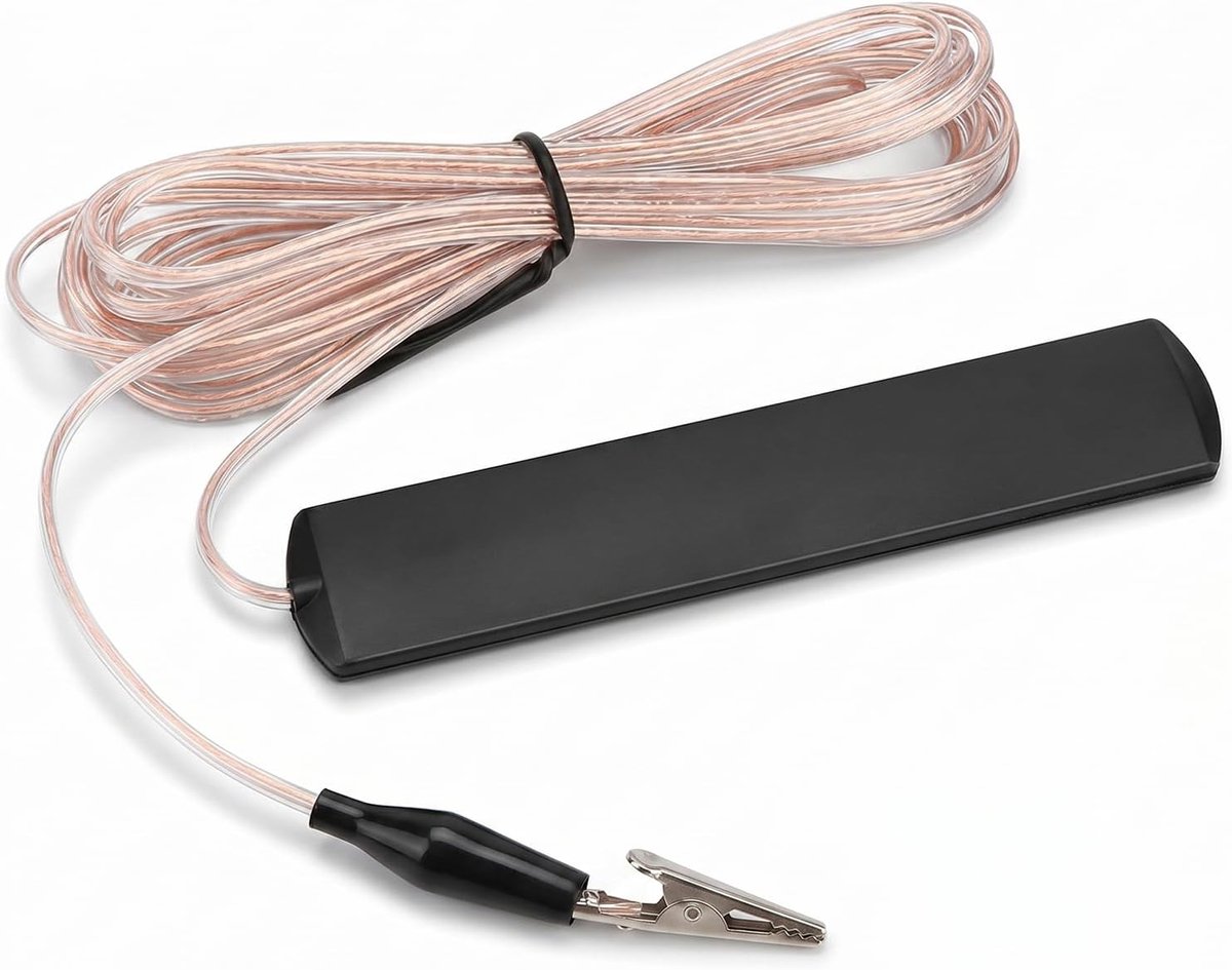 SnelShoppen - FM Binnen Radio Antenne Clip-On, 3.2m Koper Draad Signaalversterker Klem Jack AV Ontvanger AM FM Antenne voor Thuis Audio
