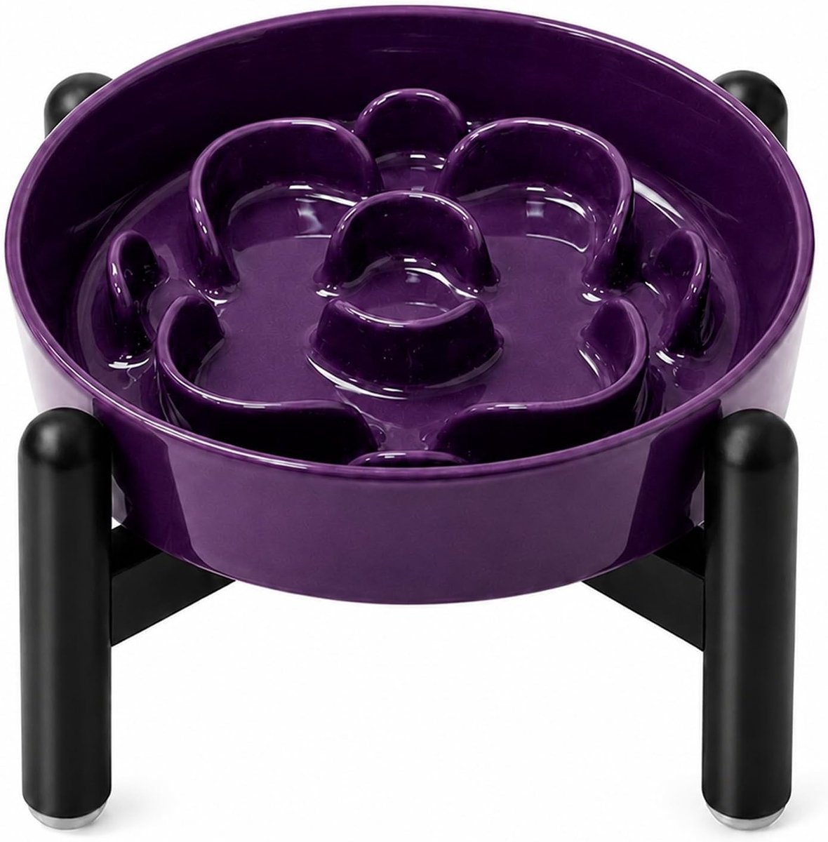 SnelShoppen - Raised Slow Food Hondenbak - Keramische Maze Voederbak met RVS Stand - Verhoogde Langzame Eten Bak voor Kleine Rassen - 16cm - 0.2 Liter