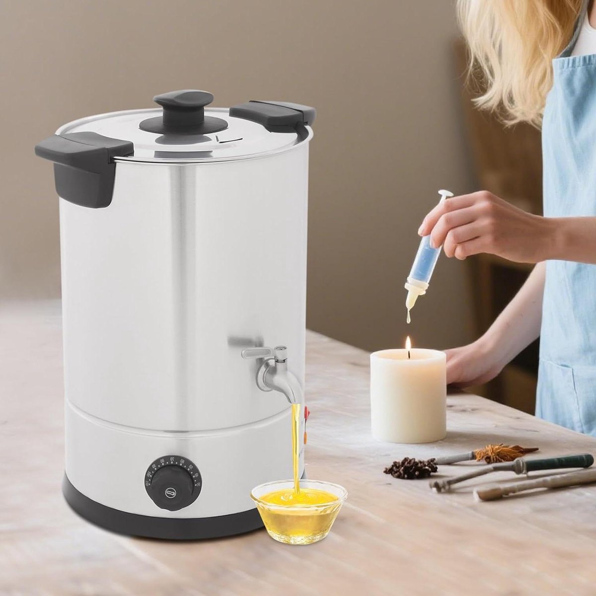 Wasmelter - Kaarsenmakerij Apparaat - Kaarsen Maken - Snelle Verwarming - 12 liter - Zilver
