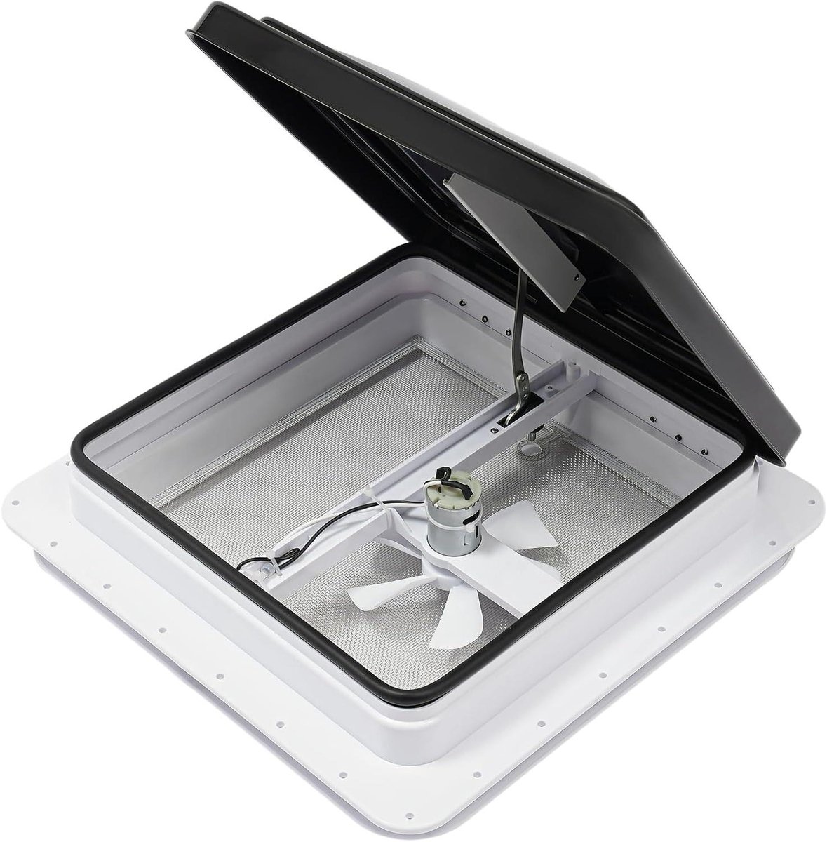 Ventilatierooster Camper - Dakluik Caravan - Ventilatie en Bescherming - Met Vliegengaas - 35 x 35 cm - Zwart Wit