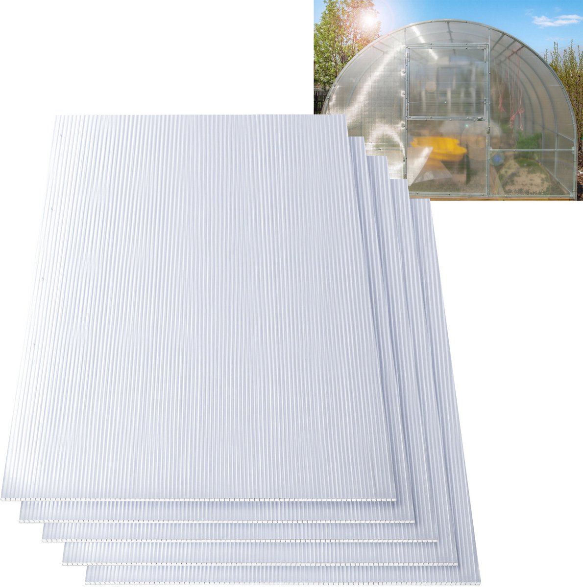 Kanaalplaten polycarbonaat 8 mm, 5 stuks 121 x 60,5 cm, voor terrasoverkapping, dak en kweekbak